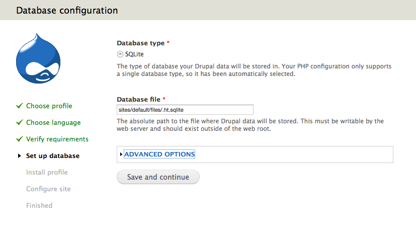Drupal 7: Database Configuration, SQLite only